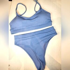 New Blue Two Piece High Waisted Bikini Stretch‎ Tank Swimsuit Size M